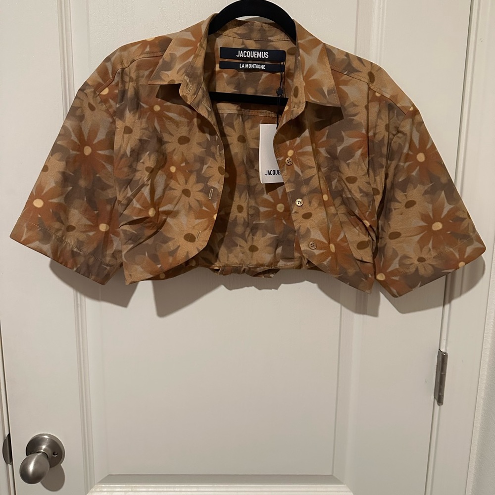 Jacquemes Brown Floral Print Le Chemise Ballu Top